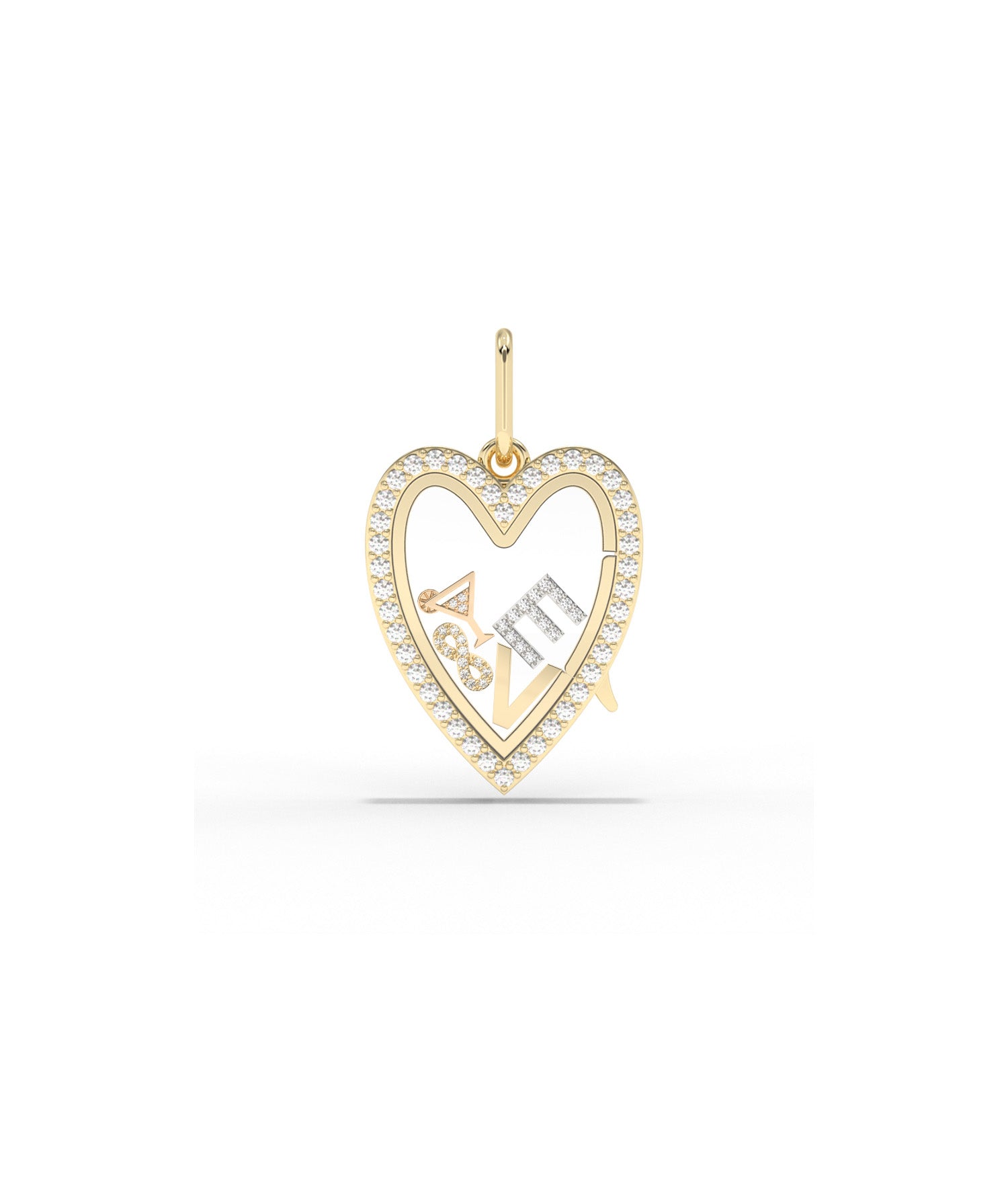 Diamond Heart Glass Locket Charm Gold