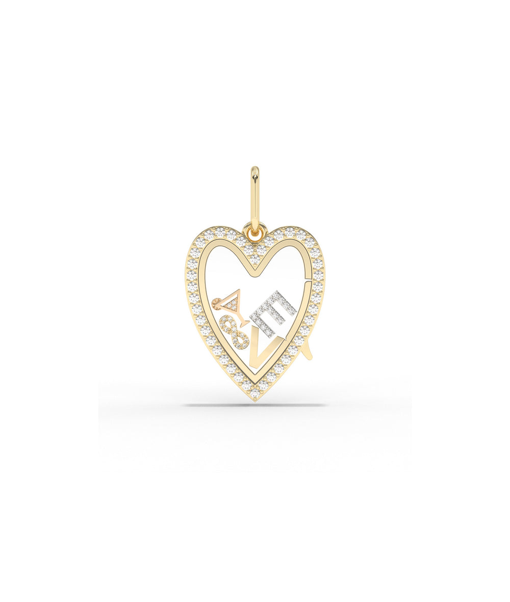 Diamond Heart Glass Locket Charm Gold