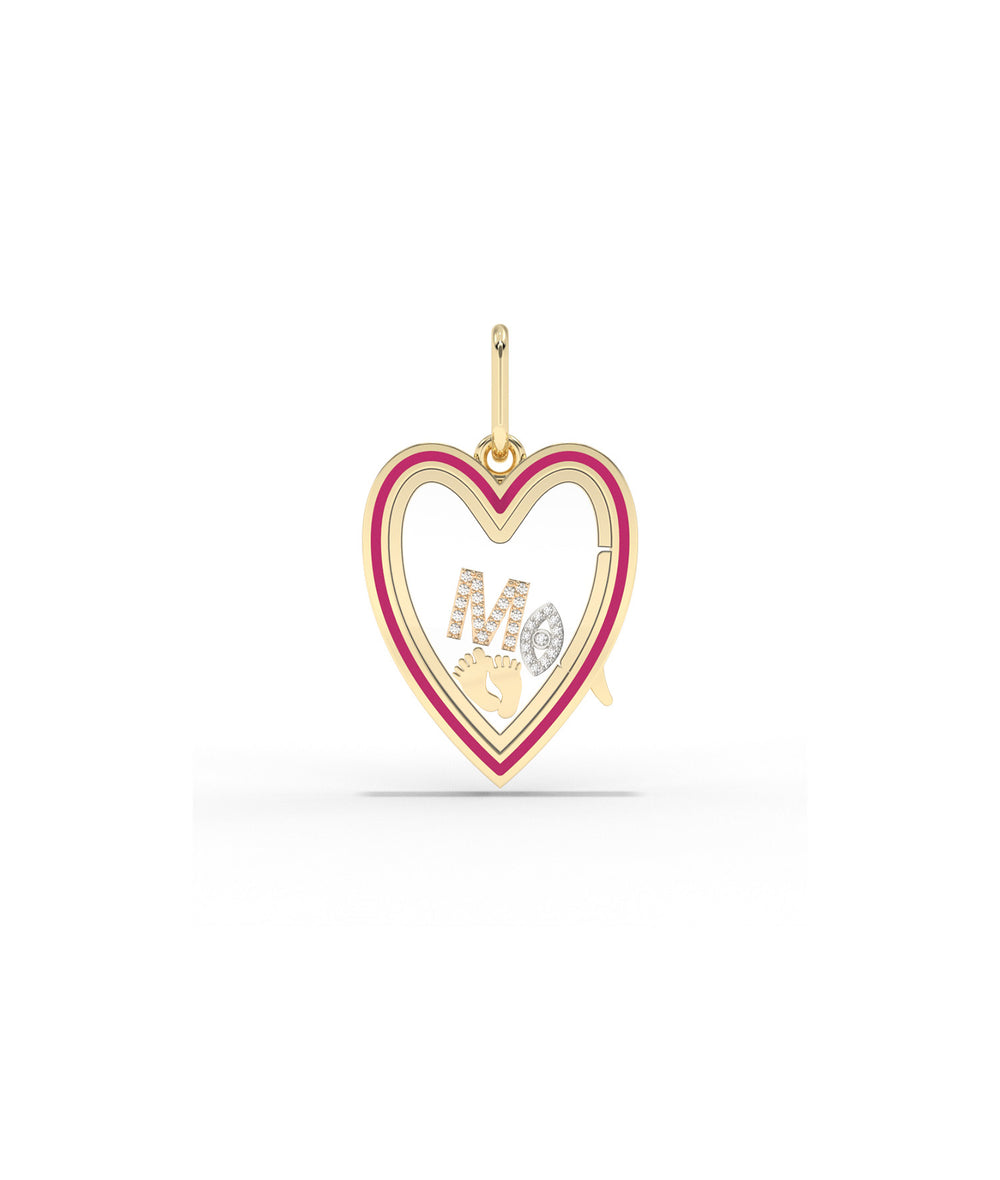 Enamel Heart Glass Locket Charm Gold