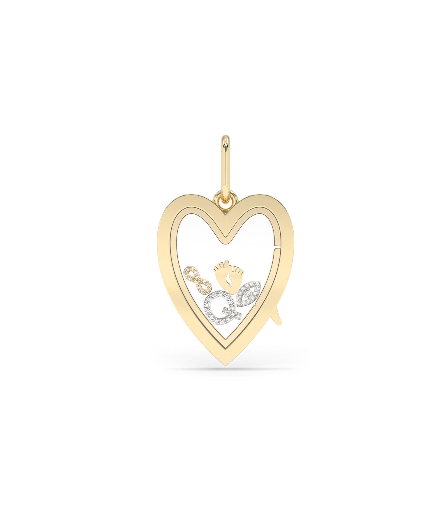 Heart Glass Locket Charm Solid Gold