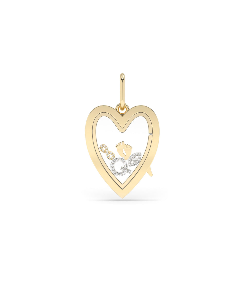 Heart Glass Locket Charm Solid Gold