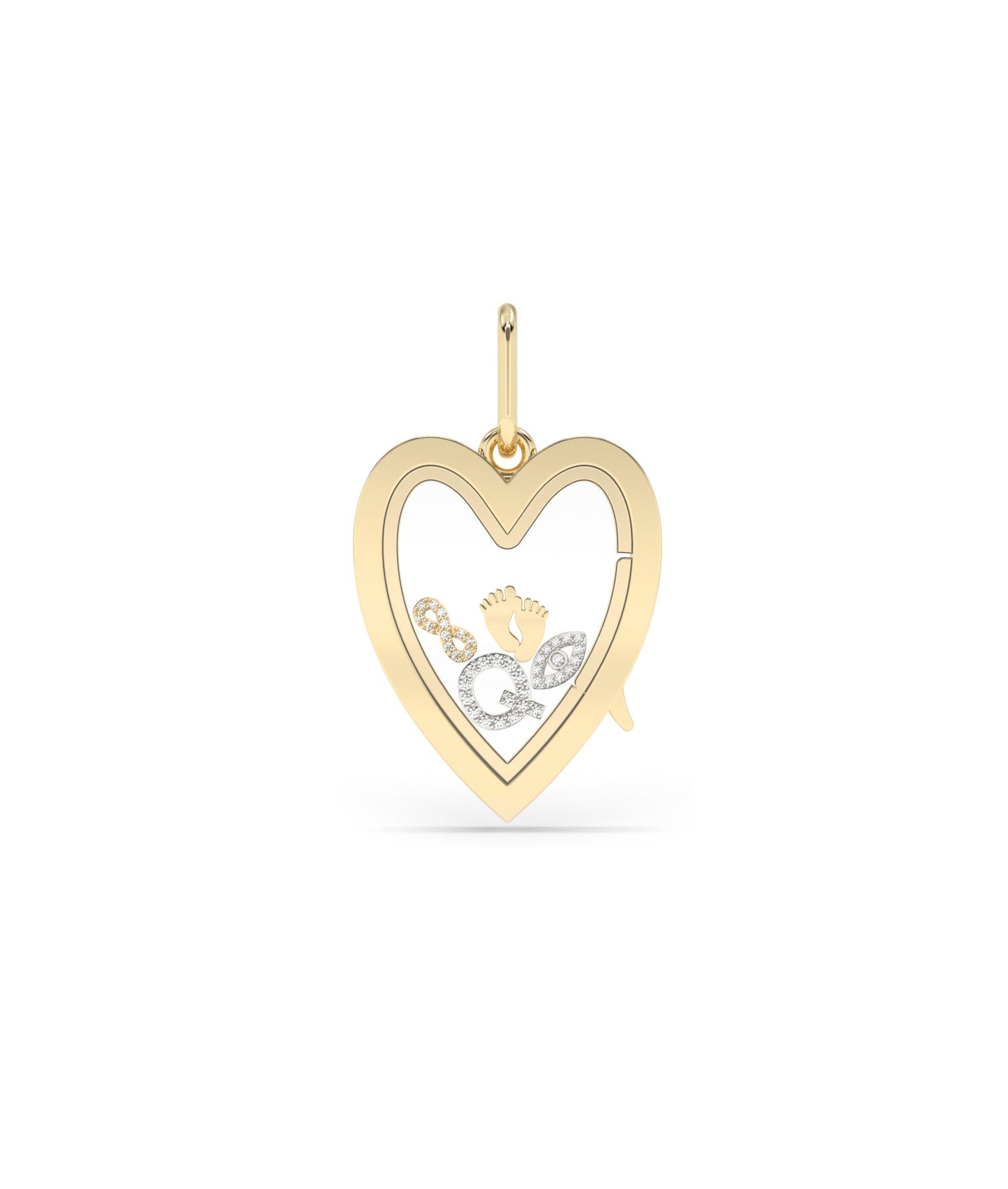Heart Glass Locket Charm Solid Gold