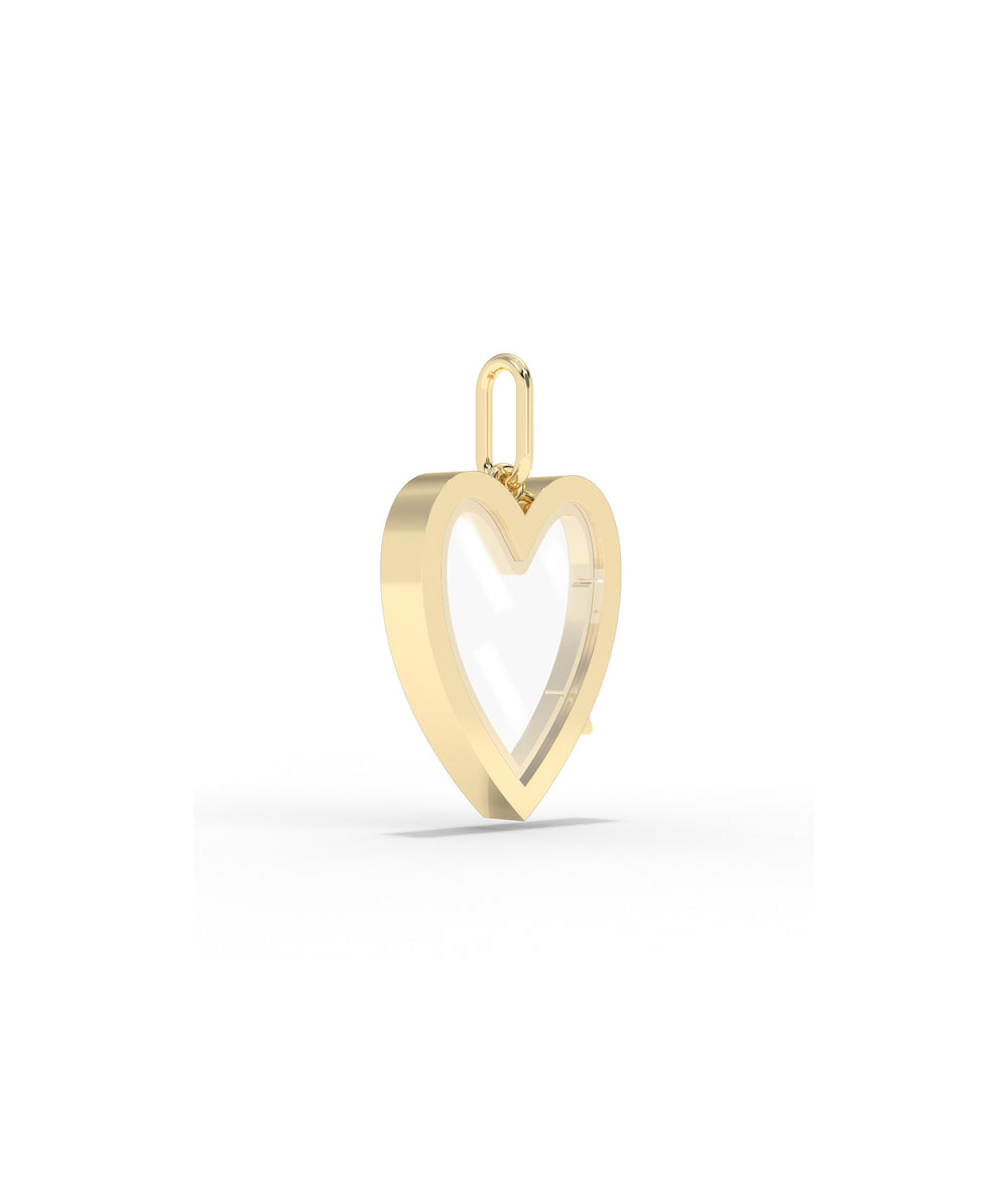 Heart Glass Locket Charm Solid Gold