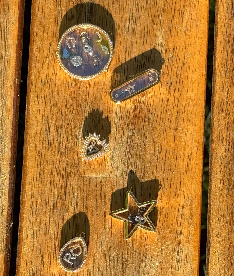 Diamond circle glass locket charm worn showcasing brilliant sparkle and presence