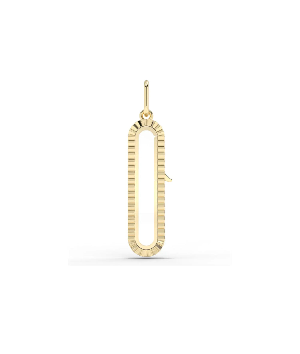 Fluted capsule glass locket charm front view in yellow gold with vertical grooves