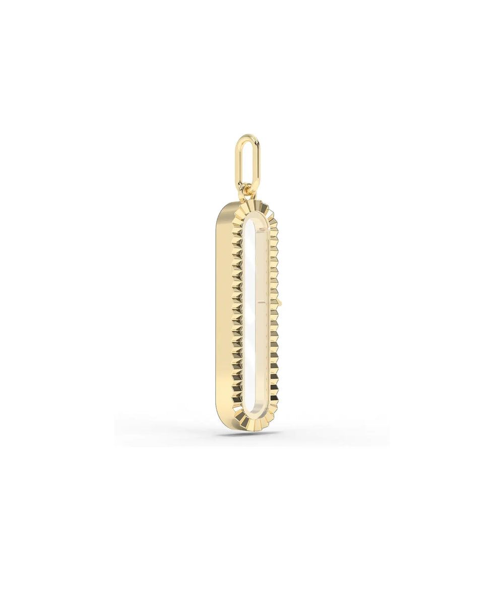 Side angle fluted capsule glass locket charm showing elongated shape and latch