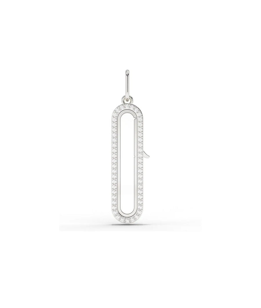 White gold diamond capsule glass locket charm with brilliant diamond accents