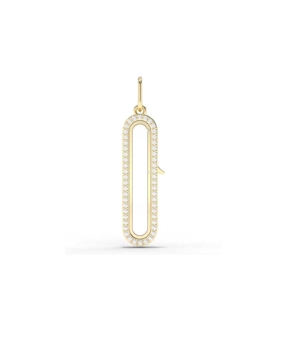 Diamond capsule glass locket charm front view in yellow gold with sparkling diamonds