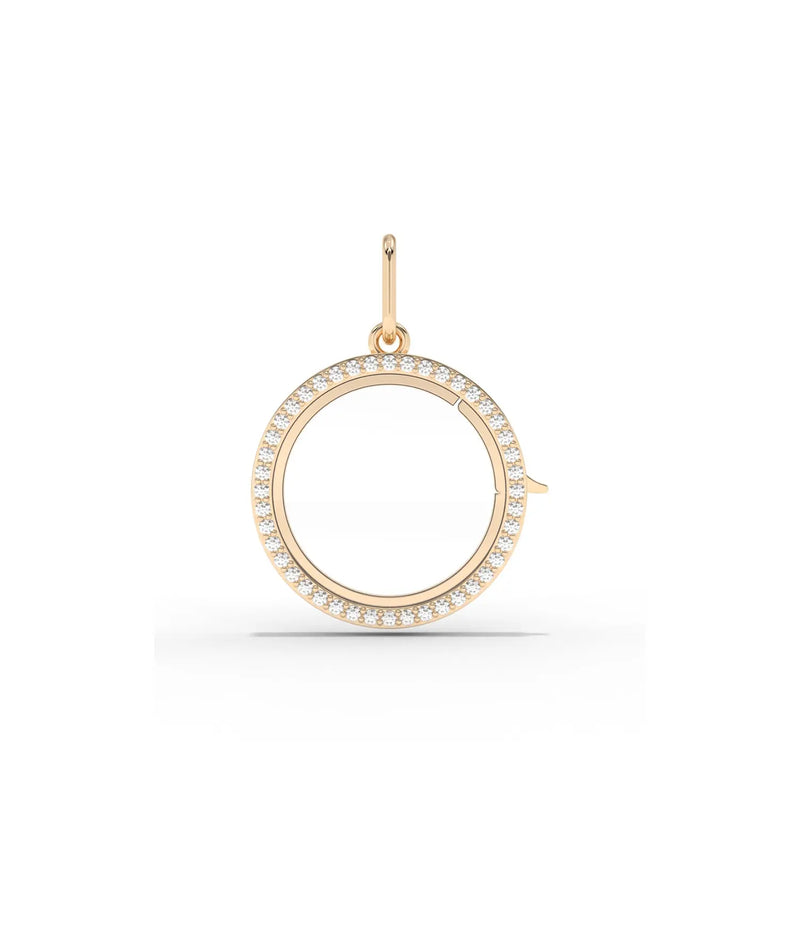 Rose gold diamond circle glass locket charm classic round design with diamonds