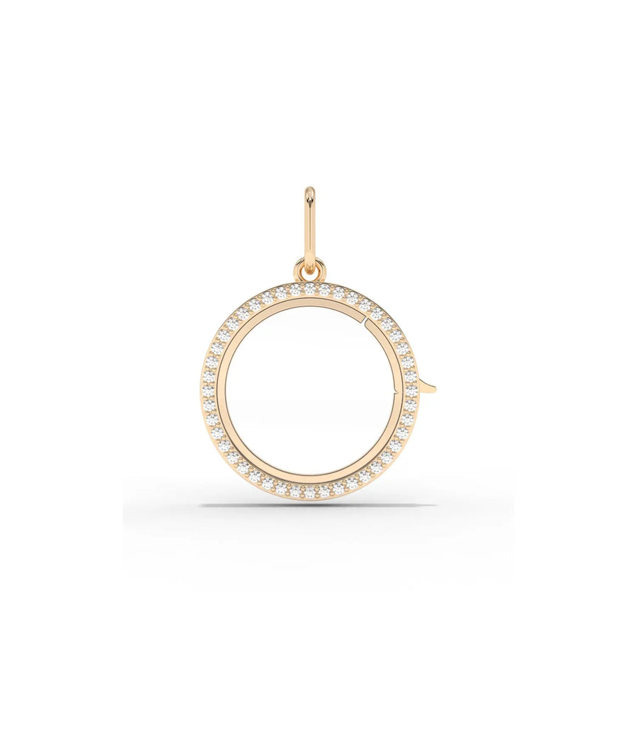 Rose gold diamond circle glass locket charm classic round design with diamonds