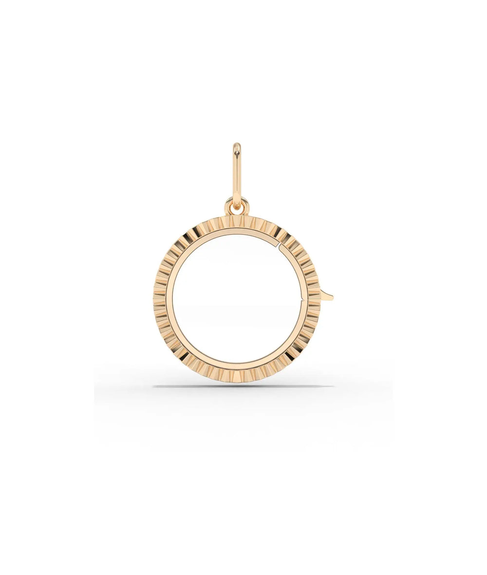 Rose gold fluted circle glass locket charm classic round design with texture