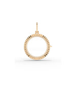 Rose gold fluted circle glass locket charm classic round design with texture