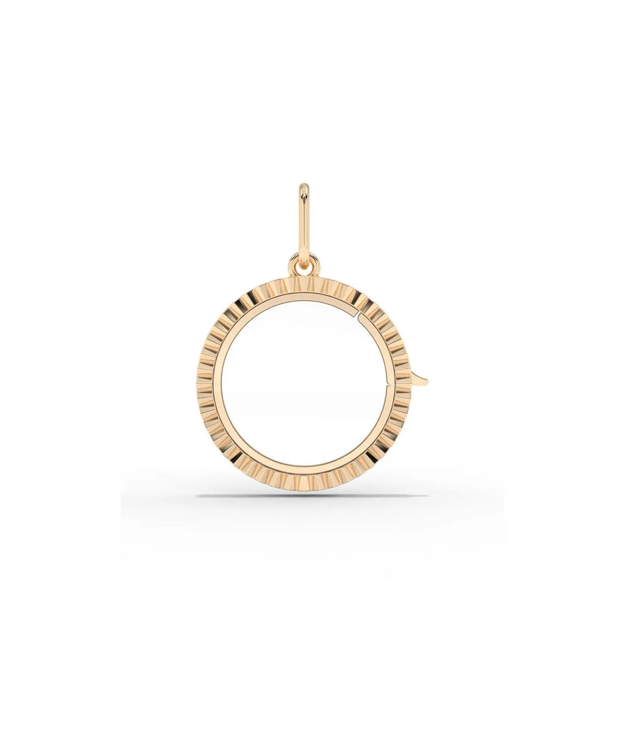 Rose gold fluted circle glass locket charm classic round design with texture