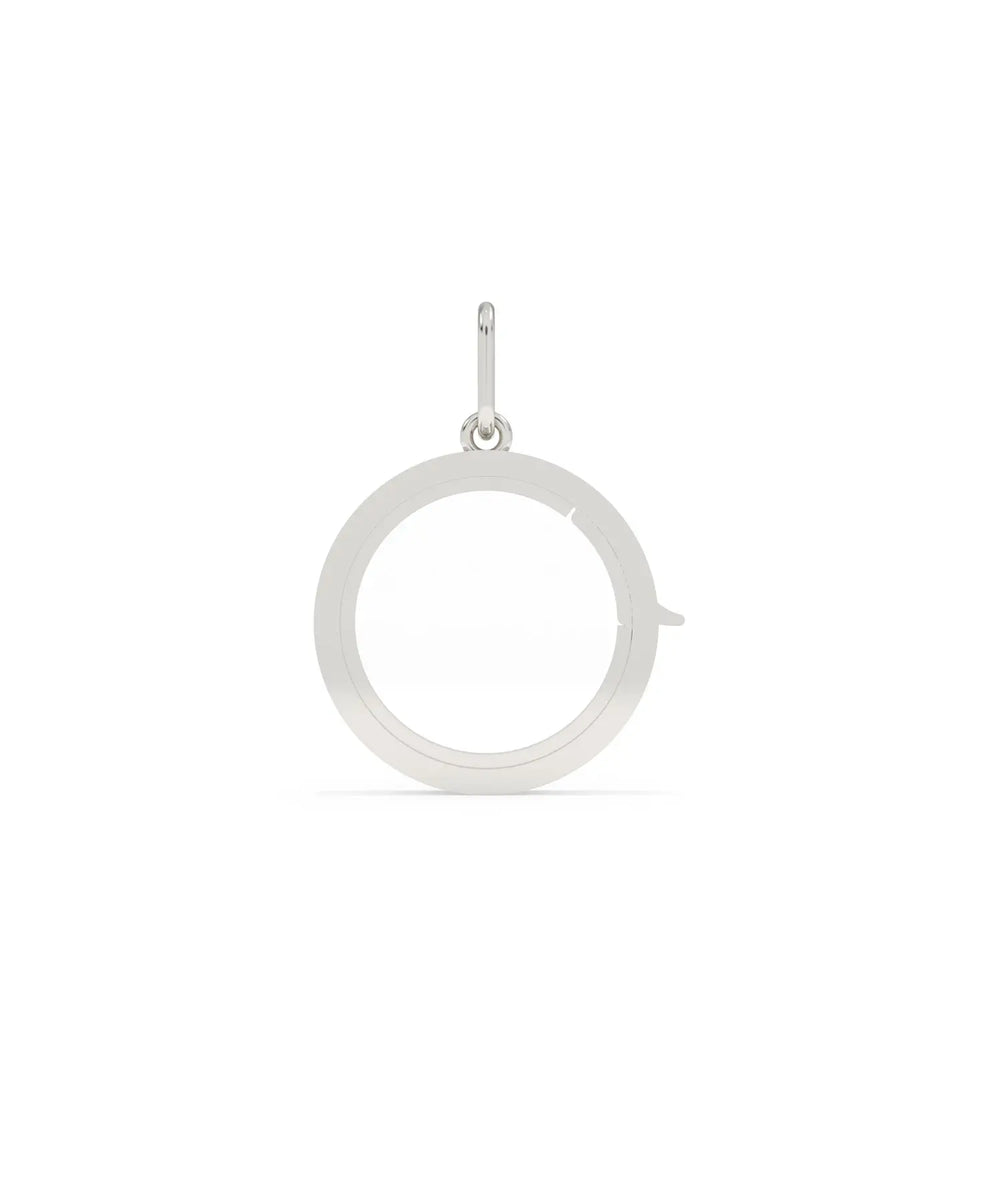 White gold solid gold circle glass locket charm with transparent glass center