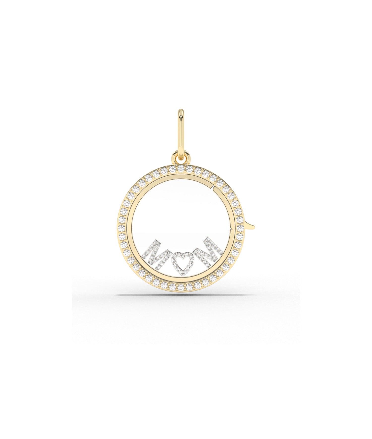Diamond Circle Glass Locket Charm Gold
