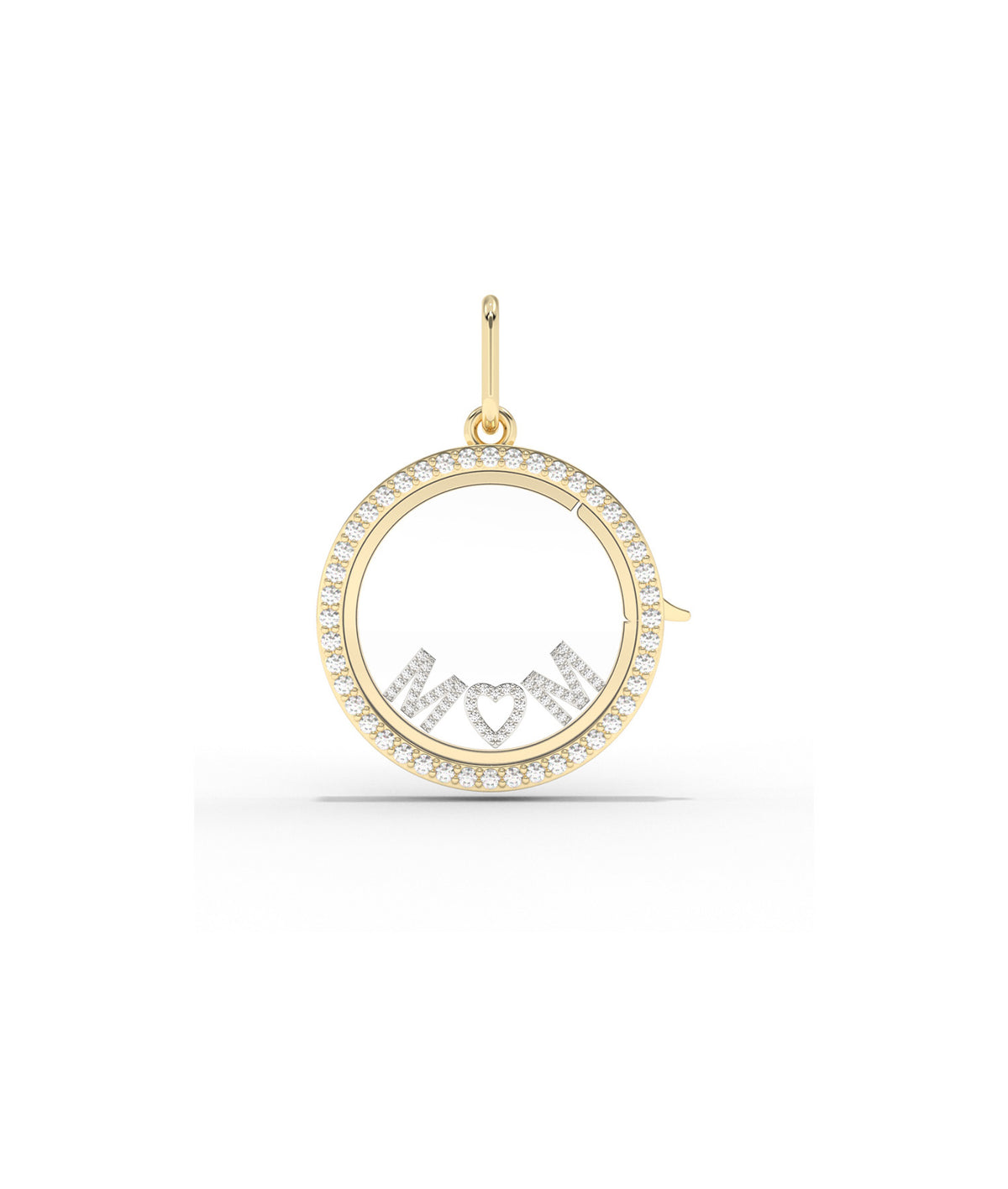 Diamond Circle Glass Locket Charm Gold