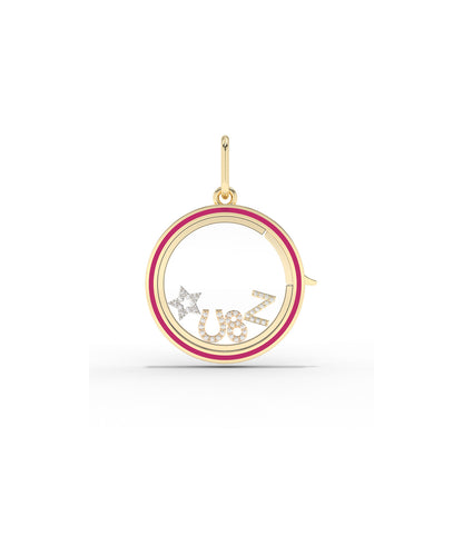 Enamel Circle Glass Locket Charm Gold
