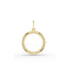 Fluted circle glass locket charm front view in yellow gold with radial grooves