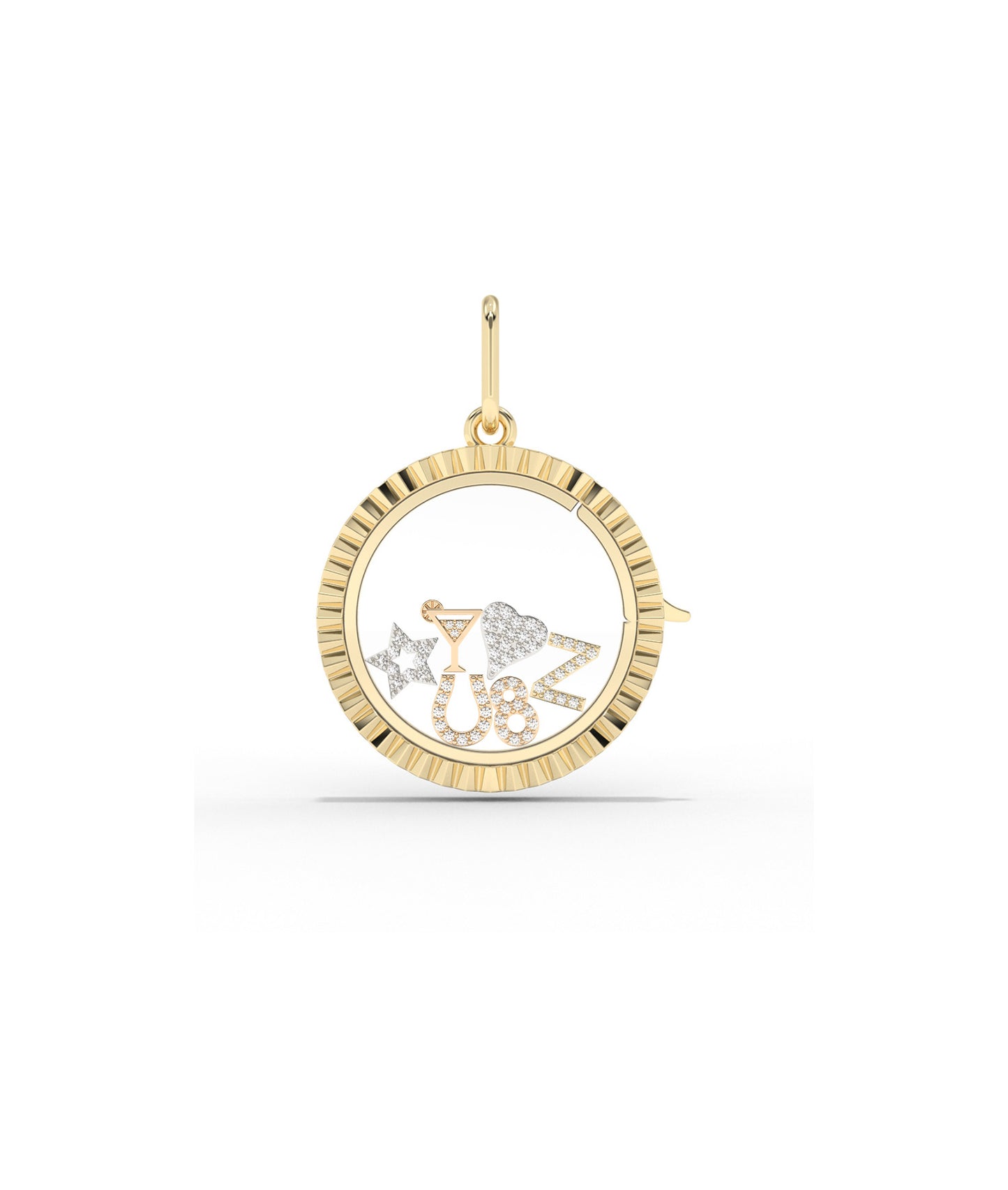 Fluted Circle Glass Locket Charm Gold