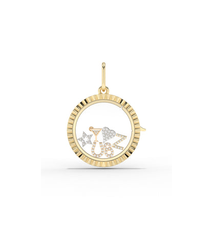 Fluted Circle Glass Locket Charm Gold