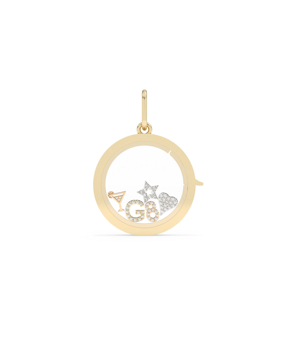 Solid Gold Circle Glass Locket Charm