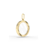 Side profile fluted circle glass locket charm showing textured detail and latch