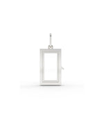 White gold box glass locket charm with transparent glass panel design