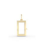 Box glass locket charm front view in yellow gold with rectangular silhouette