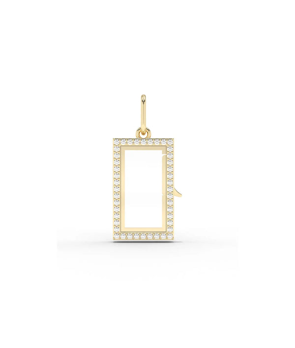 Diamond box glass locket charm front view in yellow gold with brilliant diamonds alternate view