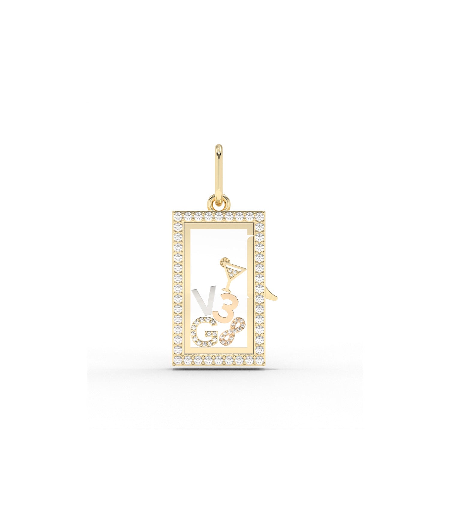 Diamond Box Glass Locket Charm Gold