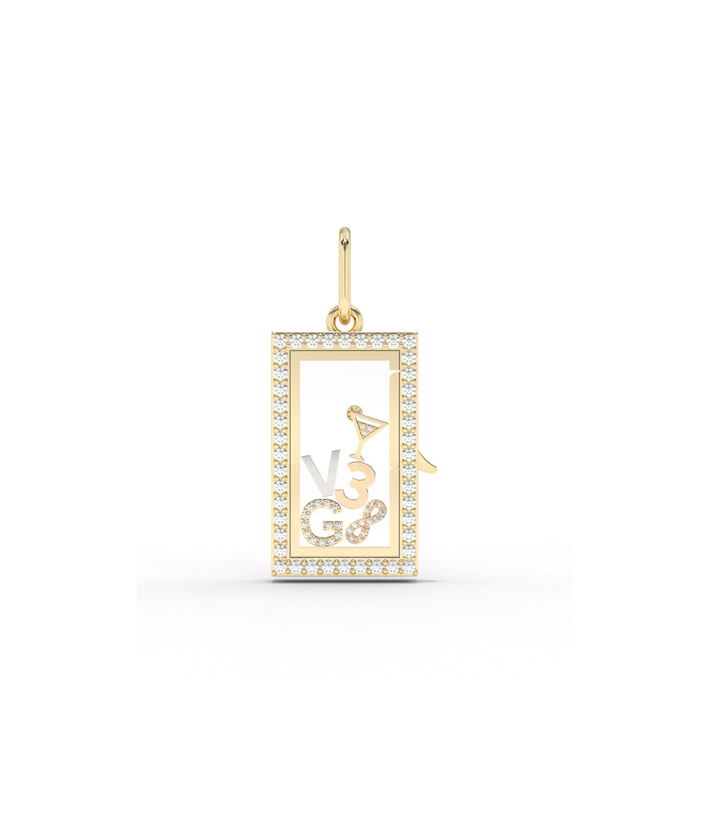 Diamond Box Glass Locket Charm Gold