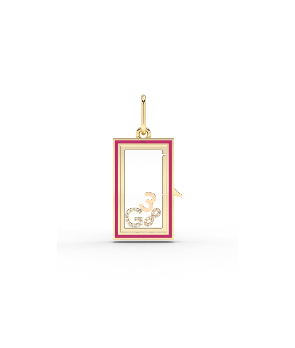 Enamel Box Glass Locket Charm Gold