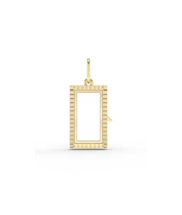 Fluted box glass locket charm front view in yellow gold with textured grooves alternate view