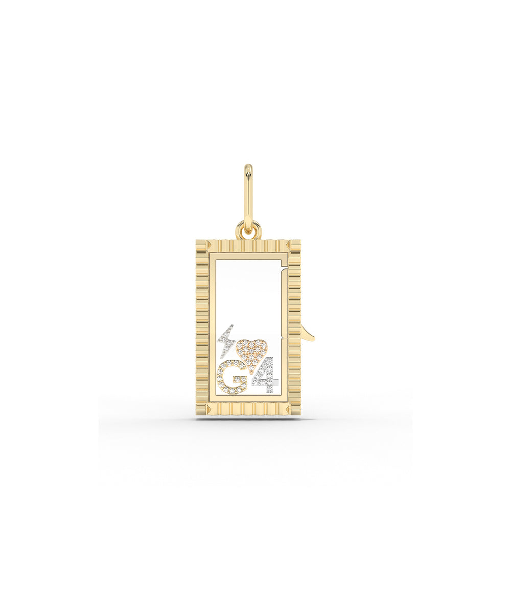 Fluted Box Glass Locket Charm Gold