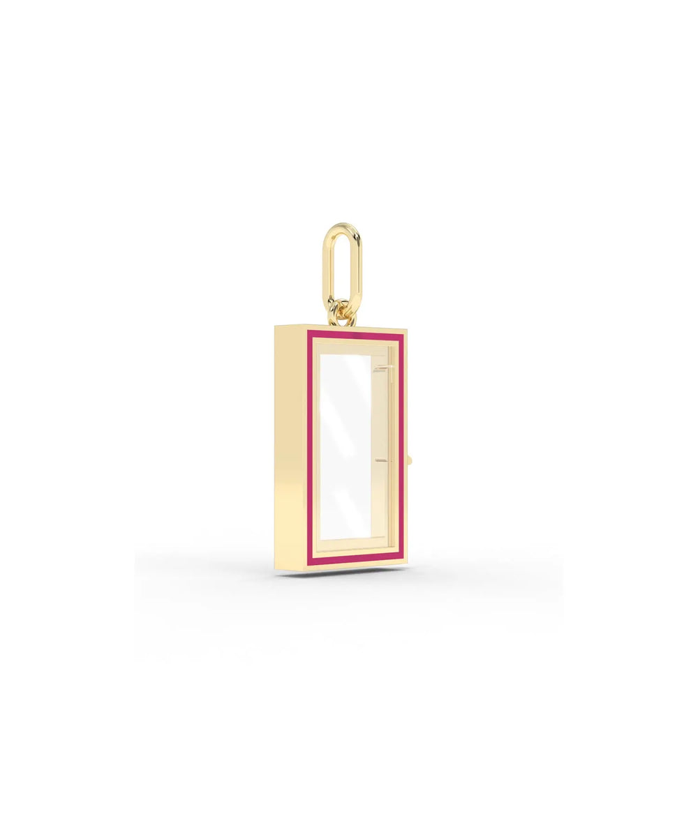 Side view enamel box glass locket charm showing rectangular shape and opening latch