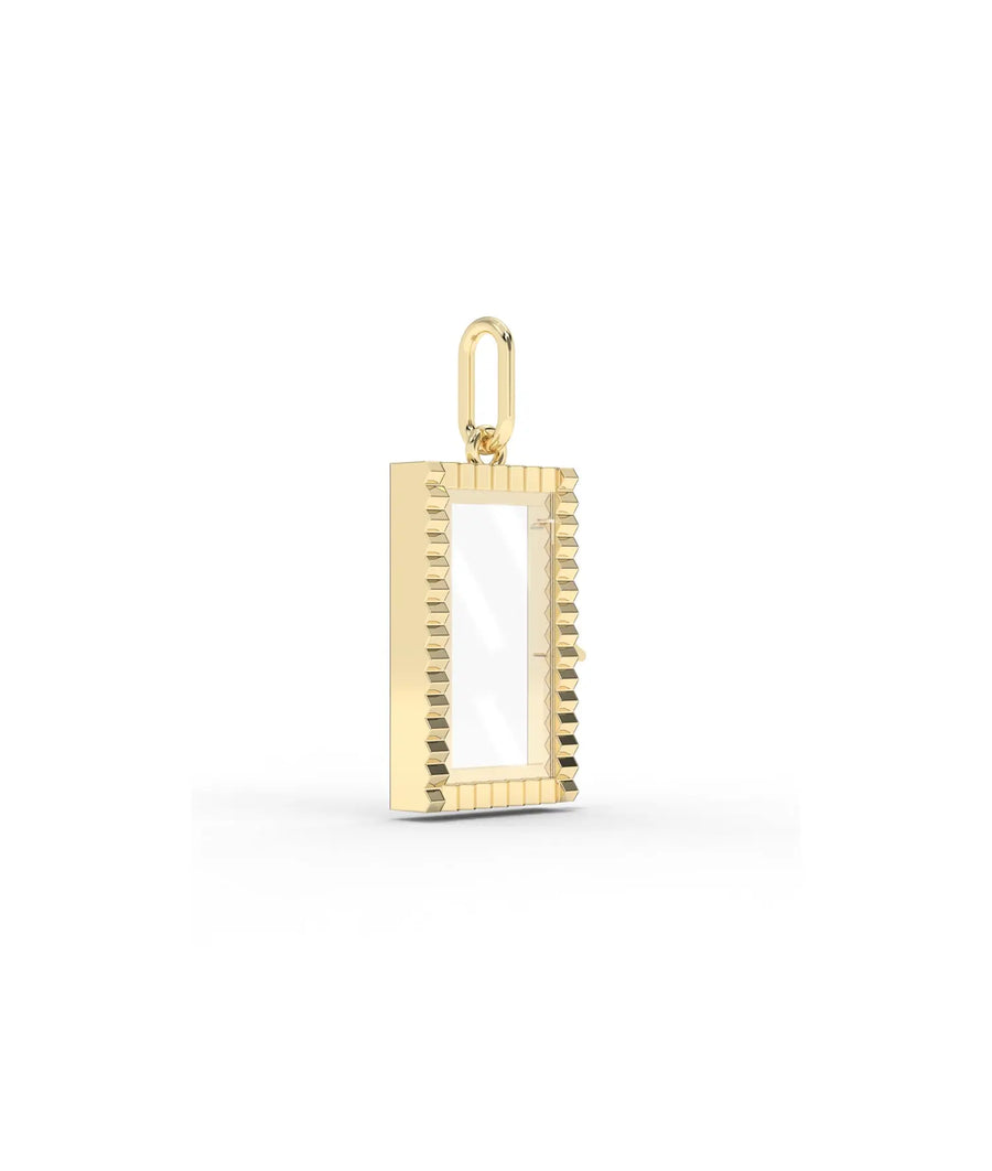 Side angle fluted box glass locket charm showing rectangular profile and latch Jewelry