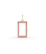 Enamel box glass locket charm front view in yellow gold with colorful enamel accents