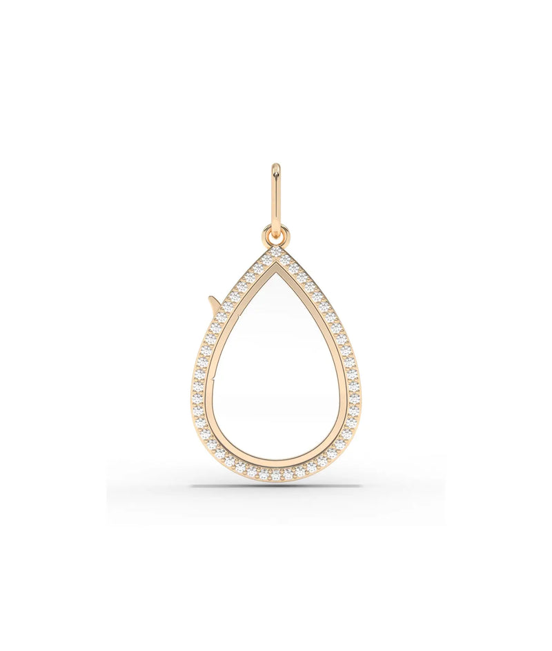Rose gold diamond pear shape glass locket charm elegant teardrop with diamonds