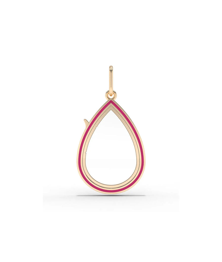 Rose gold enamel pear shape glass locket charm showing artistic color contrast