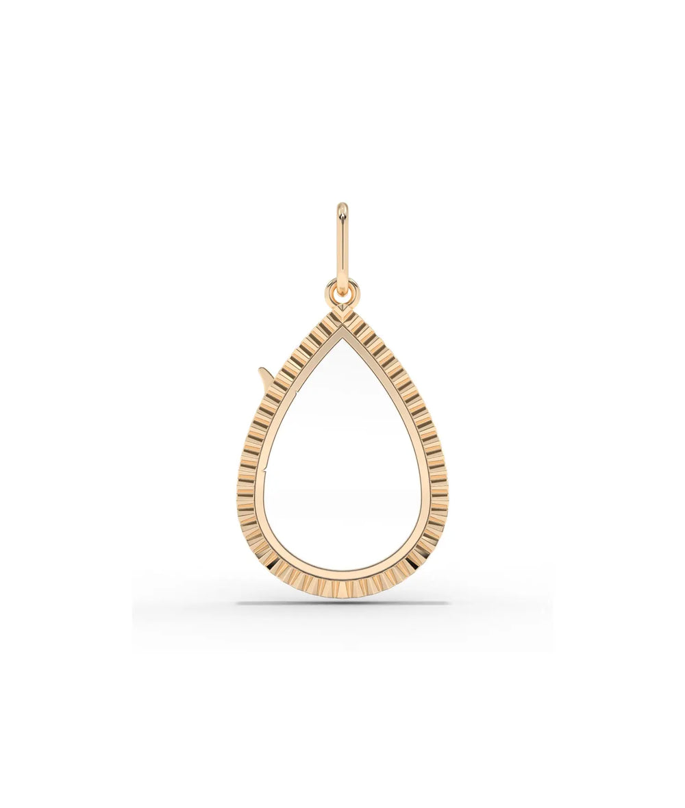 Rose gold fluted pear shape glass locket charm elegant teardrop design
