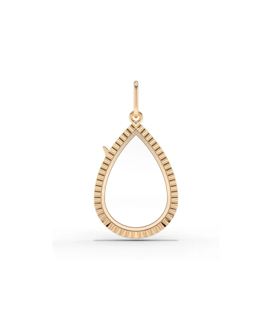 Rose gold fluted pear shape glass locket charm elegant teardrop design