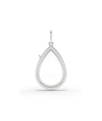 White gold diamond pear shape glass locket charm with brilliant diamond accents