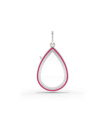 White gold enamel pear shape glass locket charm with vibrant enamel work