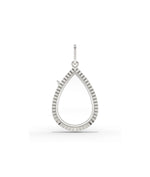 White gold fluted pear shape glass locket charm with grooved texture