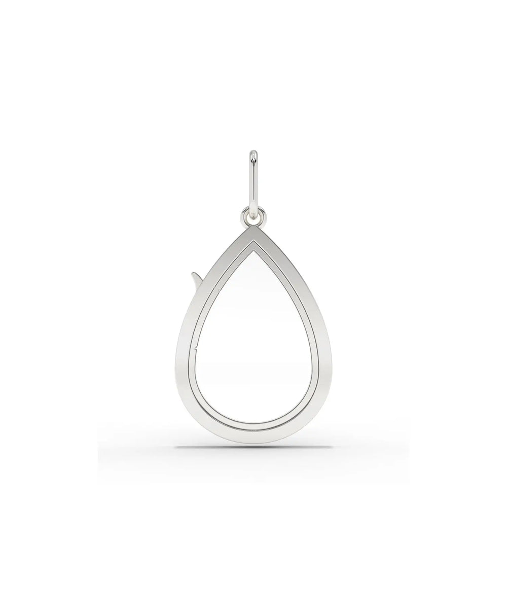 White gold solid gold pear shape glass locket charm with clear glass panel