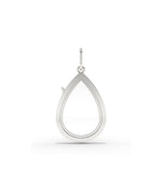 White gold solid gold pear shape glass locket charm with clear glass panel