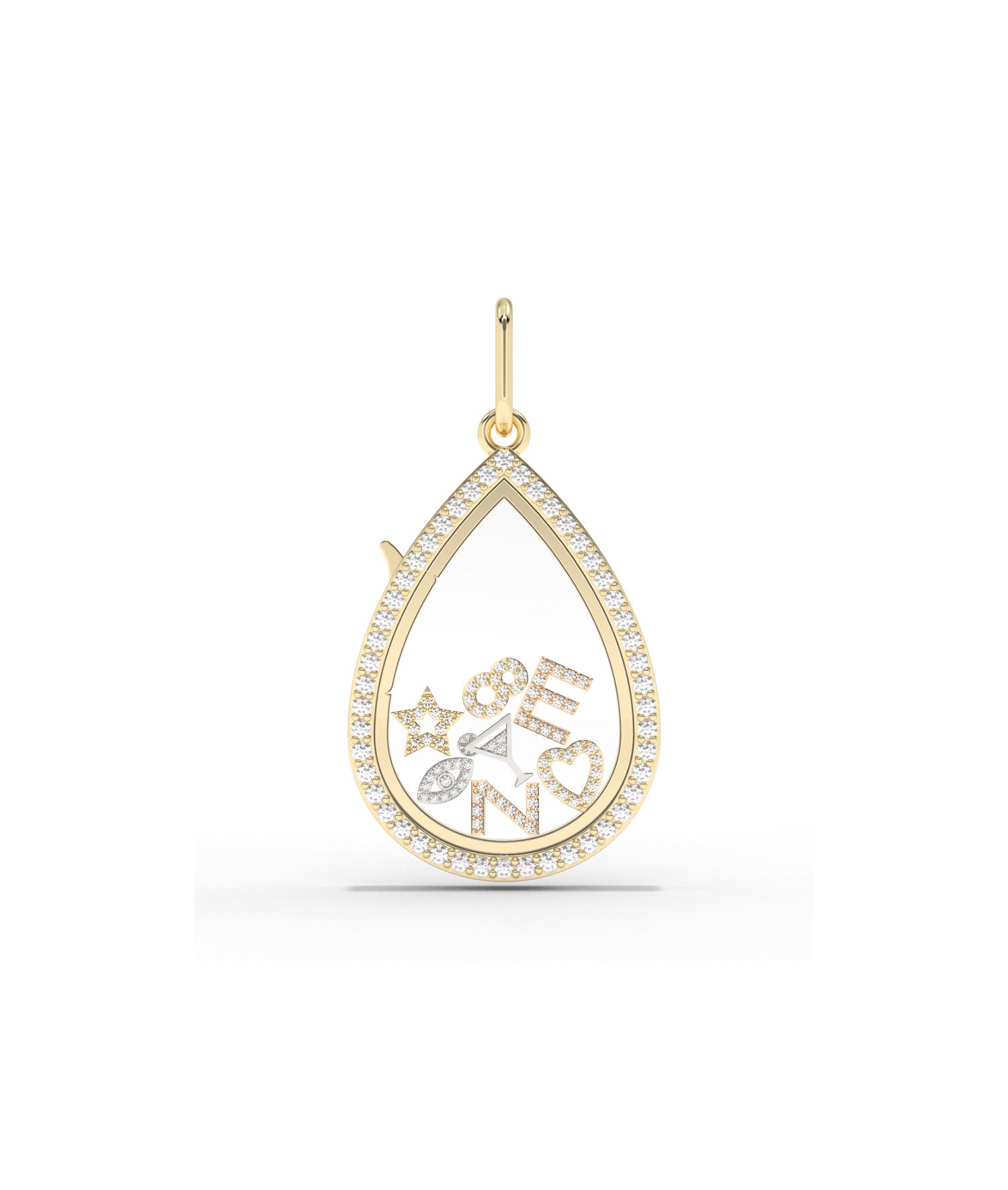 Small Diamond Pear Shape Glass Locket Charm Gold