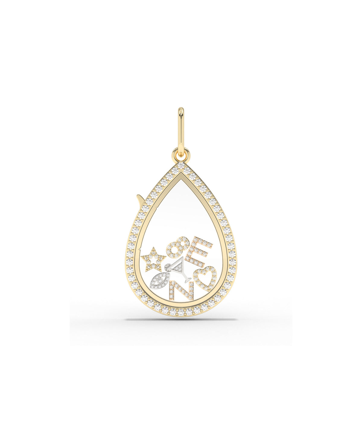Diamond Pear Shape Glass Locket Charm Gold