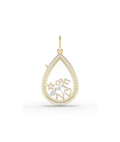 Diamond Pear Shape Glass Locket Charm Gold