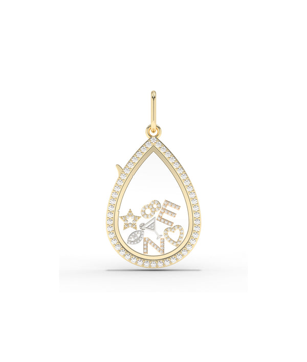 Diamond Pear Shape Glass Locket Charm Gold